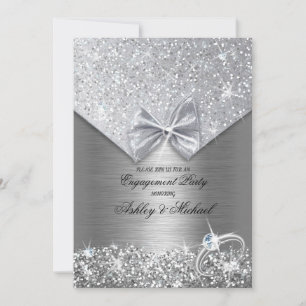 Convite brilho prata lantejoulas glitter anel foil chique