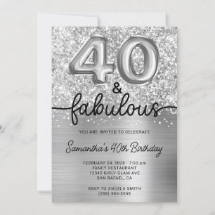 Convite Brilho Prateado Glam 40 e Fabuloso