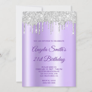 Convite Brilho Prateado Glitter Gotas Lavanda Ombre