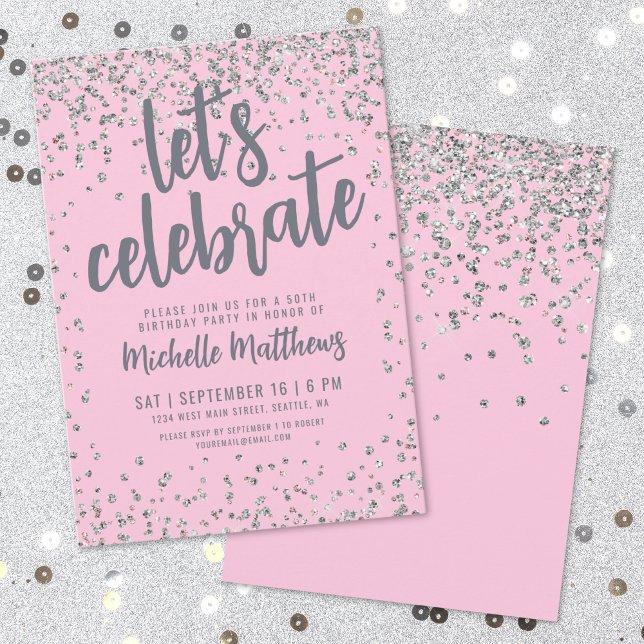 Convite Brilho Rosa Aniversário de Qualquer Idade (Pink Glitter Any Age Birthday Invitation)