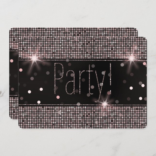 Convite Brilho Rosa Bege Dourado Luzes Festa (Frente/Verso)