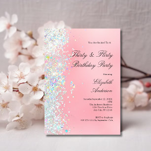 Convite Brilho Rosa Branco Glitter 30º Trinta Aniversário
