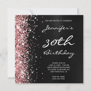Convite Brilho Rosa Coral Preto Ombre Foil 30º Aniversário