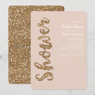 Convite Brilho Rosa Dourado Blush Glam Chá de Noiva