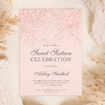 Convite brilho rosa dourado brilha doce dezesseis<br><div class="desc">Um moderno,  bonito e elegante chá brilhante de rosa com  cor-de-rosa pincelado e pastel convite de aniversário Sweet 16 .</div>