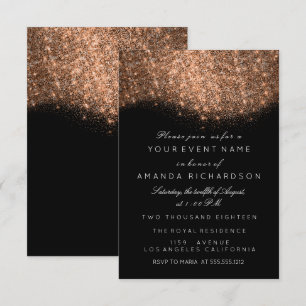 Convite Brilho Rosa Dourado Cobre Preto Branco Elegante