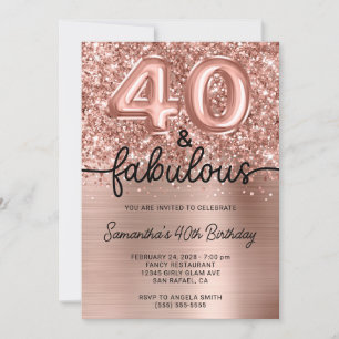 Convite Brilho Rosa Dourado Glam 40 e Fabuloso