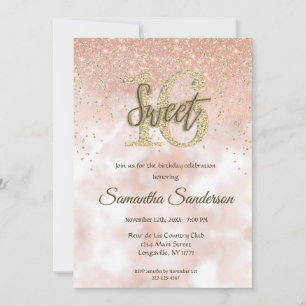 Convite Brilho Rosa Dourado Glitter Sparkle Doce 16