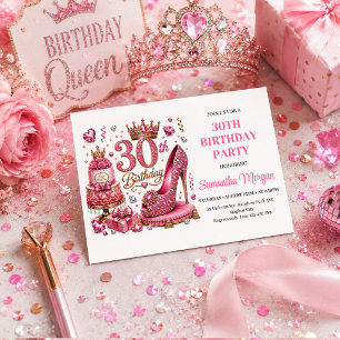 Convite Brilho Rosa e Dourado Trinta e Fabulosa Festa Dent