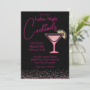 Convite Brilho Rosa em Festa de Cocktail Noturno para Senh