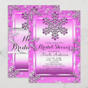 Convite Brilho Rosa Glam Floresta de Inverno Flocos de Nev