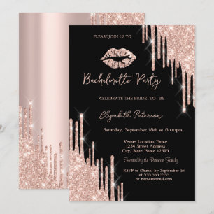 Convite Brilho Rose Gold Lábios Preto