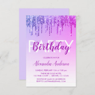Convite Brilho roxo da faísca algum aniversário da idade