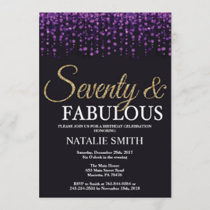 Convite brilho roxo e Dourado do aniversário do 70