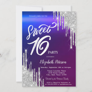 Convite Brilho Simples Prateado com Efeito Ombre Sweet 16