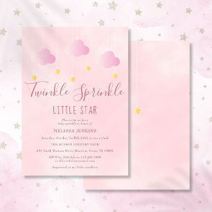 Convite Brilho Sprinkle Little Star Baby Shower Menina Ros