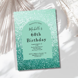 Convite Brilho Verde Menta Glam Bling 60º Aniversário Dela
