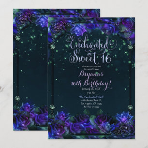 Convite Brilho verde roxo entonado doce 16