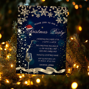 Convite Brilho,Vidro,Flocos de Neve Azul Corporativo Natal