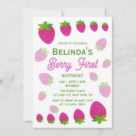 Convite Brilho Y2K Morango Berry Primeiro 1º Aniversário