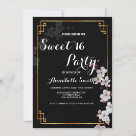 Convite Brilhos brancos de cereja e ouro Quadro doce 16