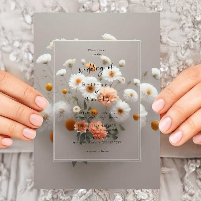 Convite Brilhos Brancos Românticos | Casamento Chic Elegan (Whimsical blooms. Elegant chic. White blossom wedding invitation)