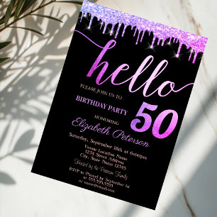 Convite Brilhos Caindo Roxo Festa de Aniversário de 50 Ano