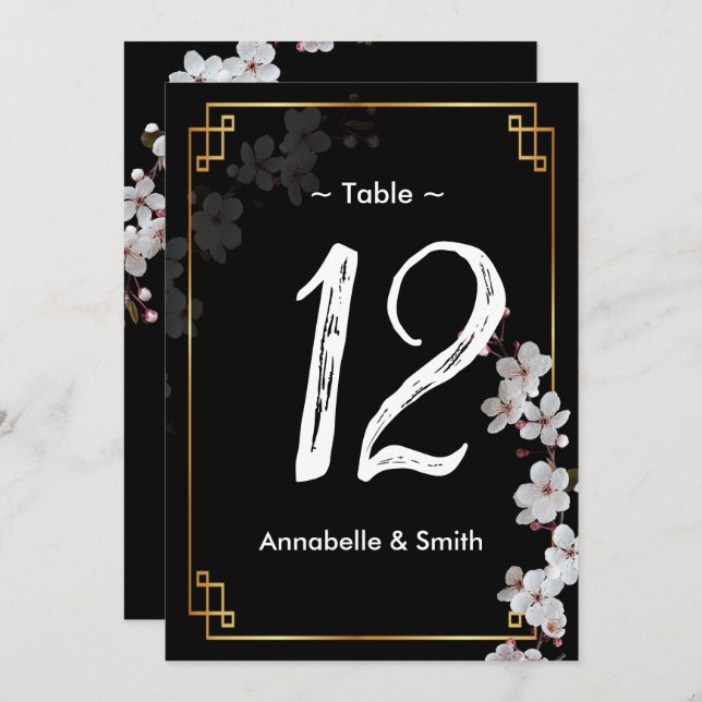 Convite Brilhos de Cereja Brancos Número da tabela do &our (Frente/Verso)