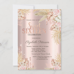 Convite Brilhos, Flores de Grama de Pampas Sweet 16