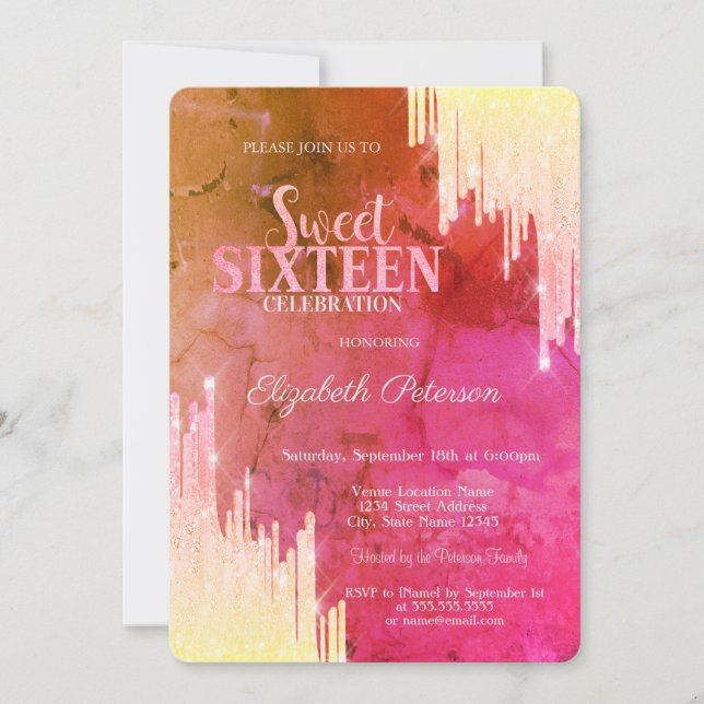 Convite Brilhos na Moda Efeito Ombre Sweet 16 (Frente)