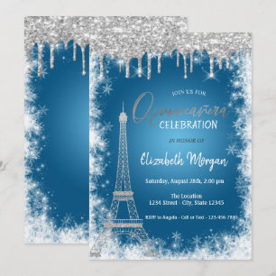 Convite Brilhos, Torre Eiffel, Quinceañera Floco de Neve