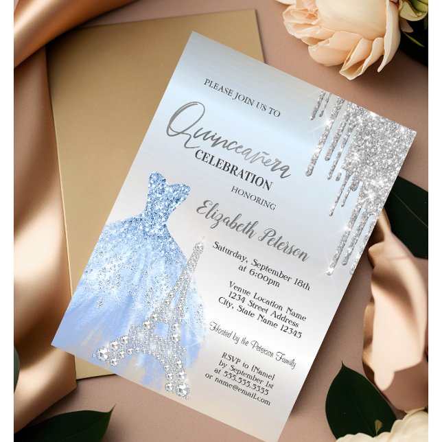 Convite Brilhos, Vestido, Eiffel Torre Quinceañera (Criador carregado)