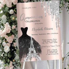 Convite Brilhos, Vestido Preto, Torre Eiffel Quinceañera