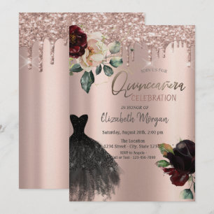 Convite Brilhos, Vestido, Rosas Quinceañera