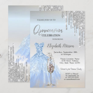 Convite Brilhos, Vestido, Taça de Champanhe Quinceañera