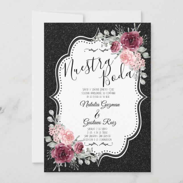 Convite Brilliantina Negro y Rojas (Frente)