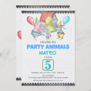 Convite Brincadeira de Animais de Festa Coloridos