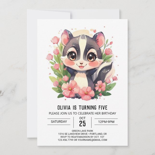 Convite Brincadeira Elegante Skunk Birthday (Frente)