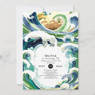 Convite Brincadeira, Ondas Simples Do Oceano Azul Aniversá