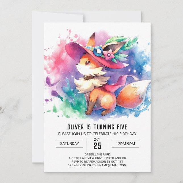 Convite Brincadeiras De Água Fox Birthday (Frente)
