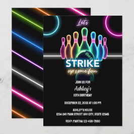 Convite Brincadeiras de Neon Glow Night Birday