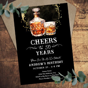 Convite Brinde a 50 anos de aniversário de uísque bar vint