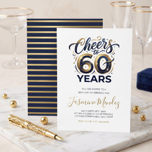 Convite Brinde a 60 anos Elegante Dourado Azul Aniversário