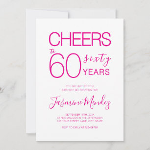 Convite Brinde a 60 anos Elegante Rosa Branco Aniversário