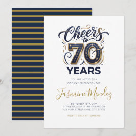 Convite Brinde a 70 anos Elegante Dourado Azul Aniversário