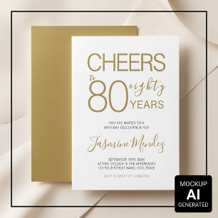 Convite Brinde a 80 anos Elegante Dourado Branco Aniversár