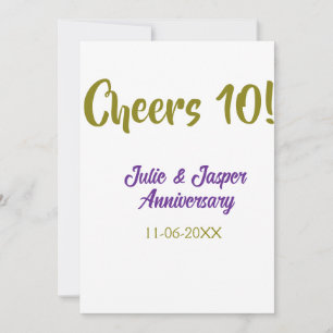 Convite Brinde ao 10º aniversário de casamento roxo dourad