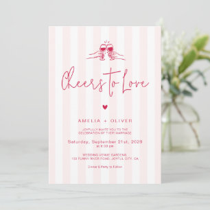Convite Brinde ao Amor Casamento Retro Vermelho e Rosa