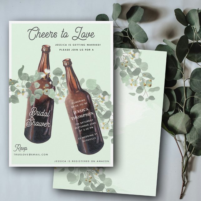 Convite Brinde ao Amor Verde Beer Chá de Noiva (Cheers to Love Greenery Beer Bridal Shower Invitation)