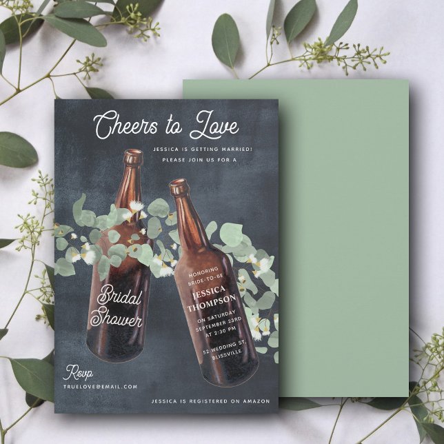 Convite Brinde ao Chá de Noiva Cerveja Verde (Cheers to Love Greenery Beer Bridal Shower Invitation)